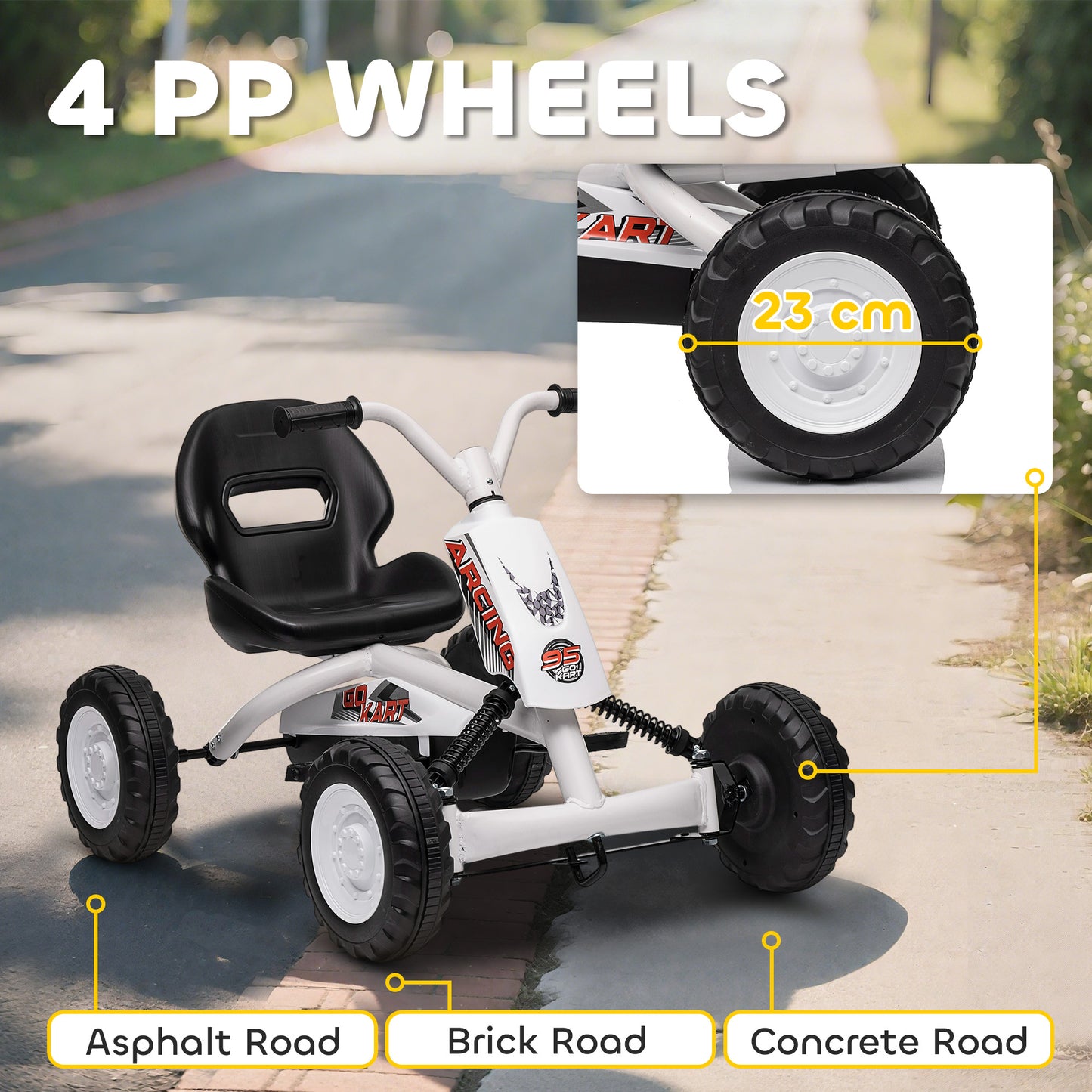 Kids Pedal Go Kart with Steel Frame, Sporty Design, for Ages 2-5 Years, White