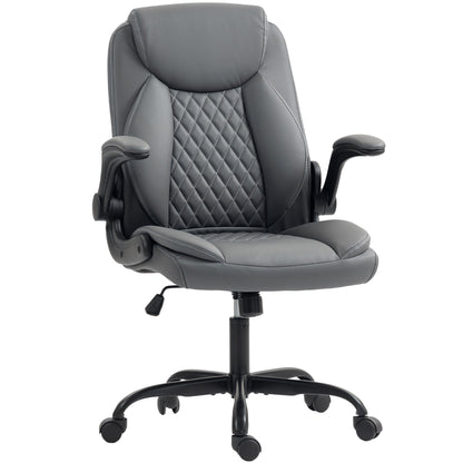 Faux Leather Office Chair. with Flip-Up Armrests - Charcoal Grey