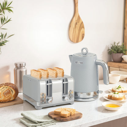 Sleek Textured Kettle and Four-Slice Toaster Set - Grey