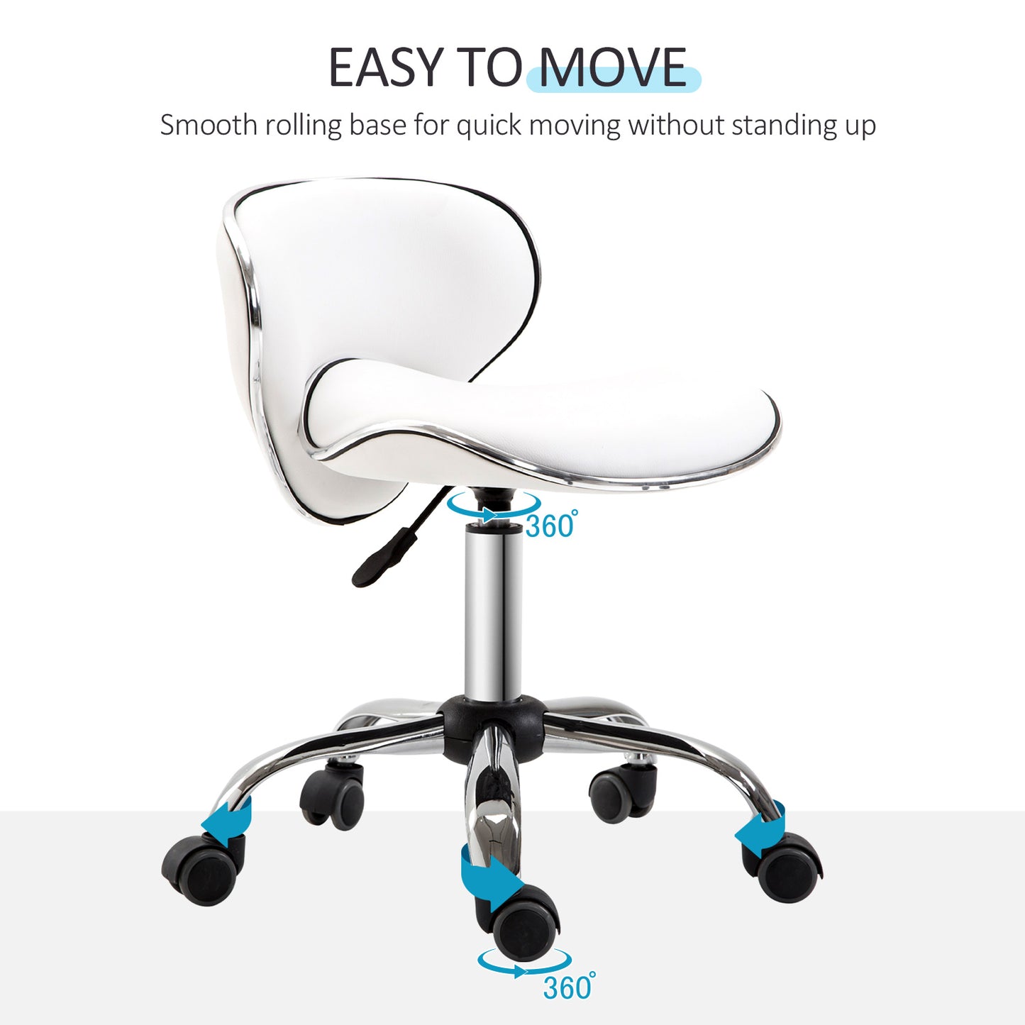 Adjustable Rolling Swivel Beauty Salon Chair, Stool for Spa, Technician - White