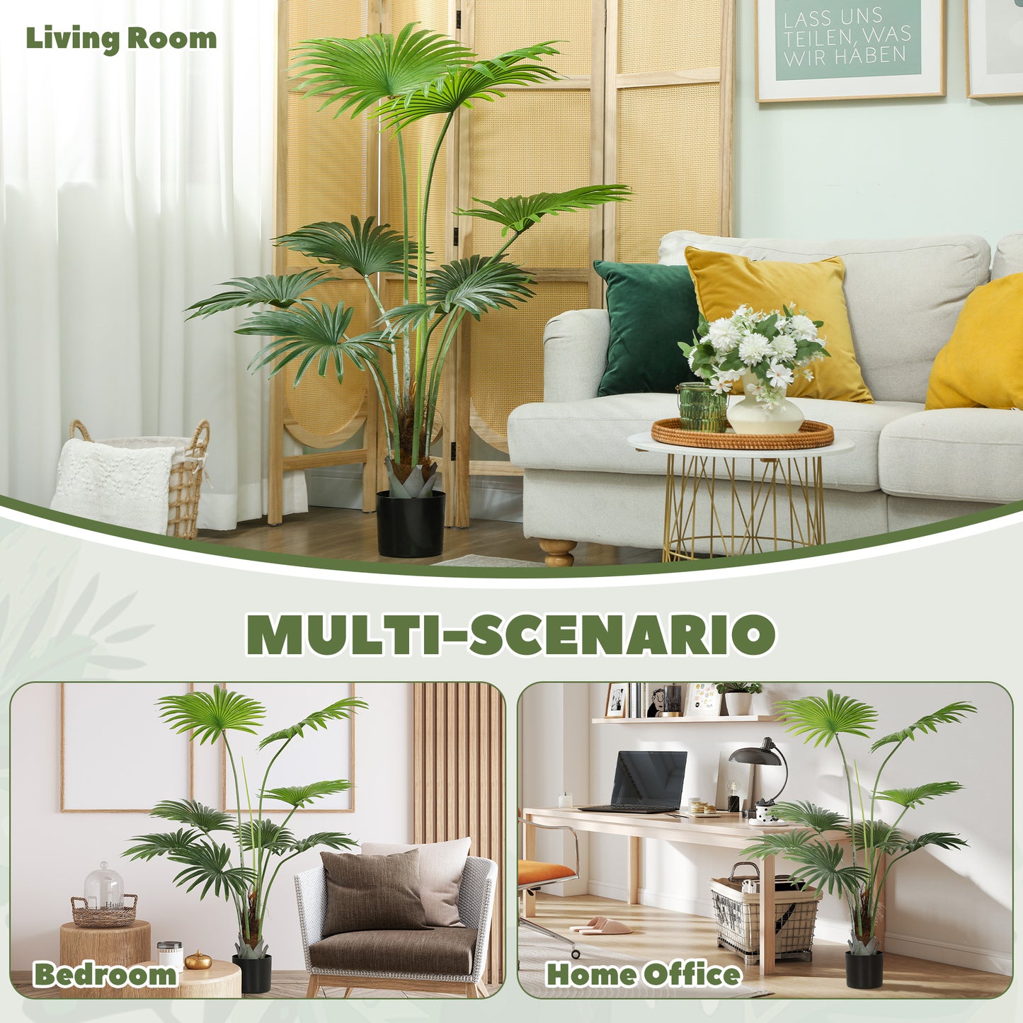 145cm Artificial Palm Tree, Decorative Artificial Plant with Lifelike PEVA Leaves and Coconut Coir