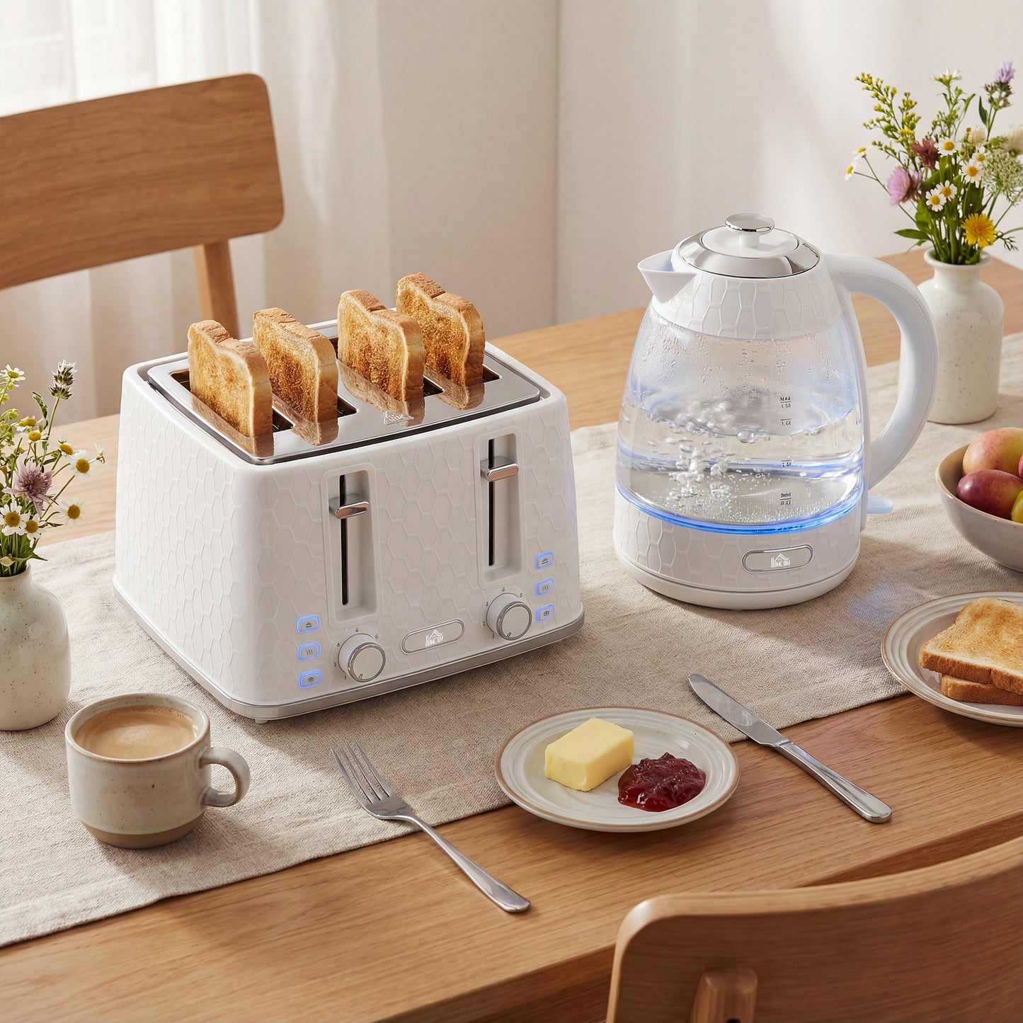 Kettle and Toaster Set, 1.7L 3000W Rapid Kettle with Strix Thermostat, 4 Slice Toaster with 7 Browning Controls, Cream