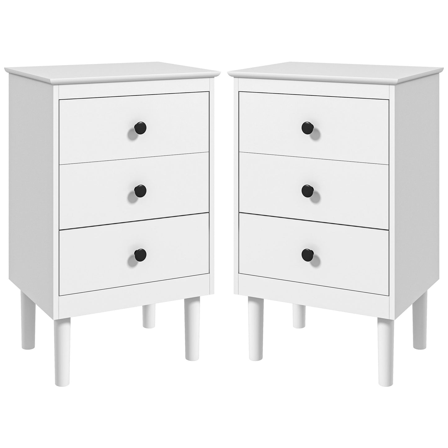 Set of Two Three-Drawer Bedside Tables - White