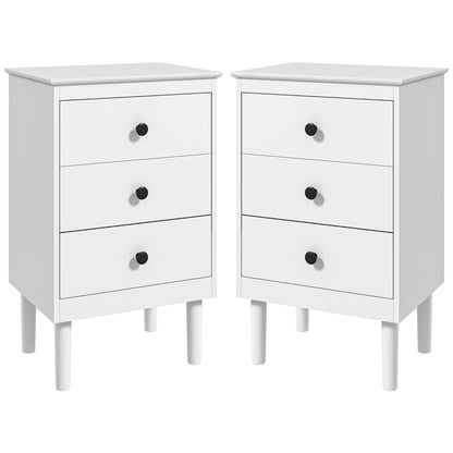 Set of Two Three-Drawer Bedside Tables - White