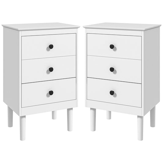 Set of Two Three-Drawer Bedside Tables - White