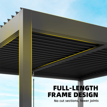 3 x 3 m Louvered Pergola with Adjustable Metal Louvred Roof, Aluminium Patio Gazebo with Netting and Curtains, Dark Grey