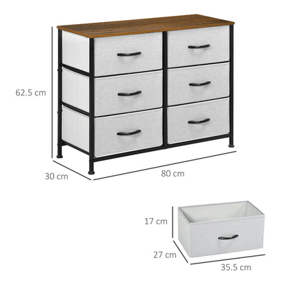 Fabric Chest of Drawers, Storage Drawers, Industrial Bedroom Dresser with 6 Fabric Drawers