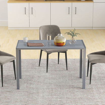 120cm Dining Table, Rectangle 4 Seater Kitchen Table with Tempered Glass Top and Metal Legs, Grey