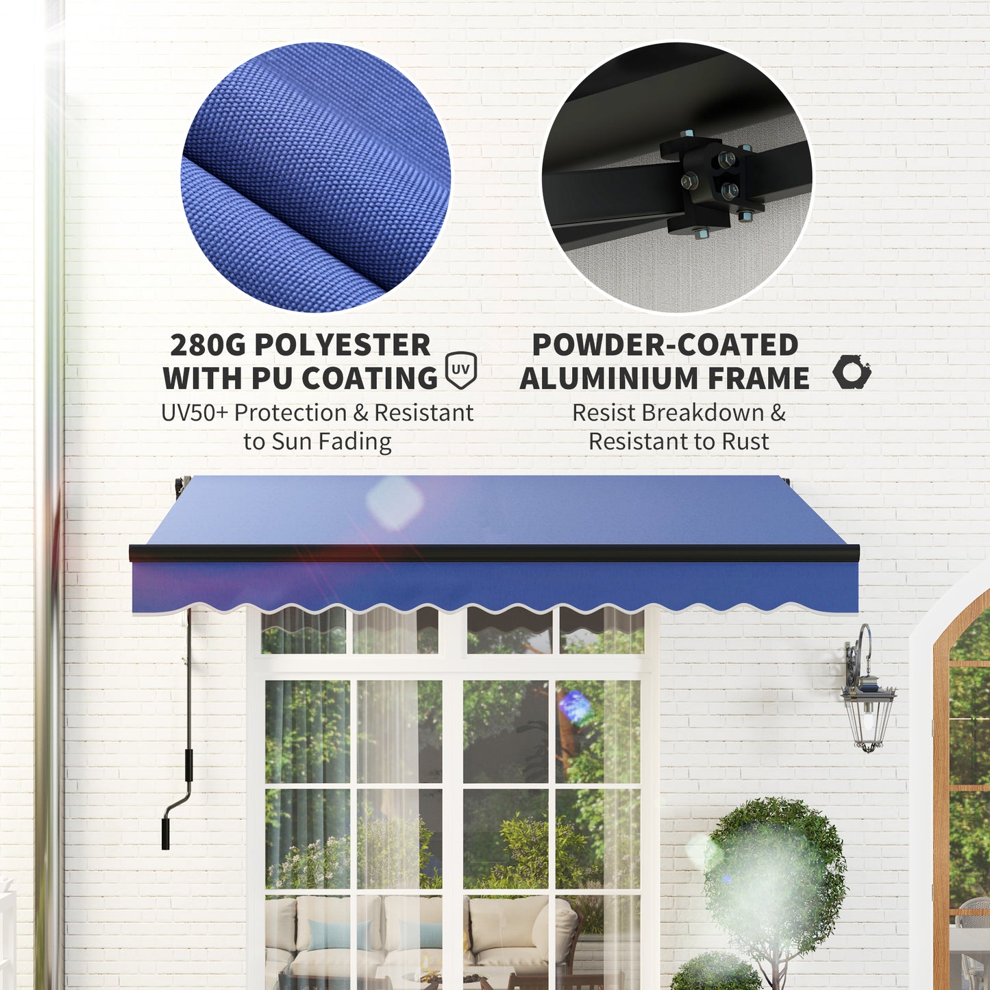 3 x 2.5m Electric Awning with LED Light and Remote Controller, Aluminium Frame DIY Retractable Awning