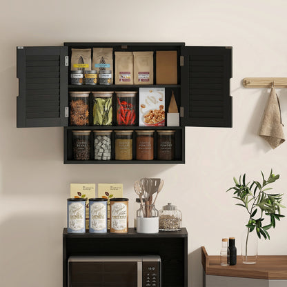 Bathroom Cabinet, Wall Mounted Storage Cabinet with Adjustable Shelves, 60 x 20 x 60 cm, Black