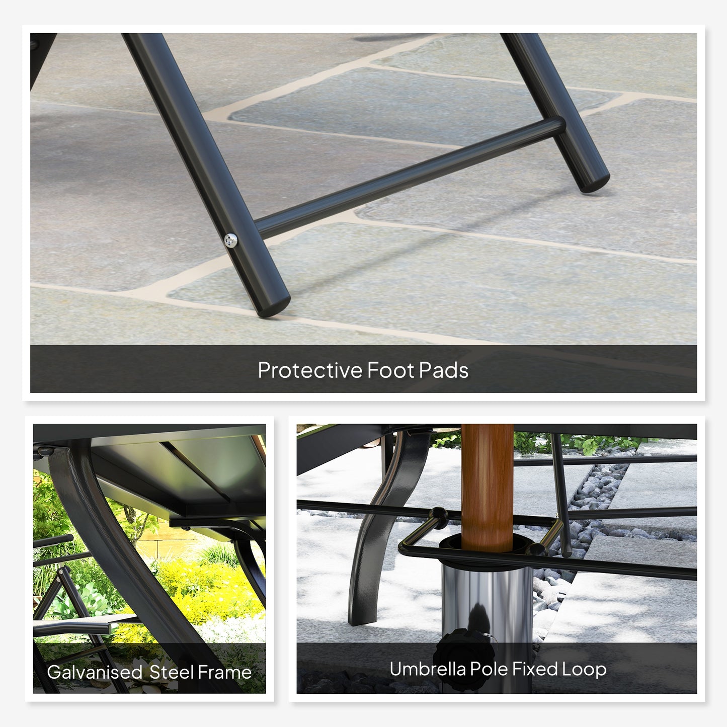 Seven-Piece Steel Outdoor Dining Set, with Parasol Hole - Grey