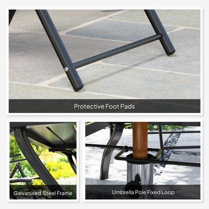 Seven-Piece Steel Outdoor Dining Set, with Parasol Hole - Grey