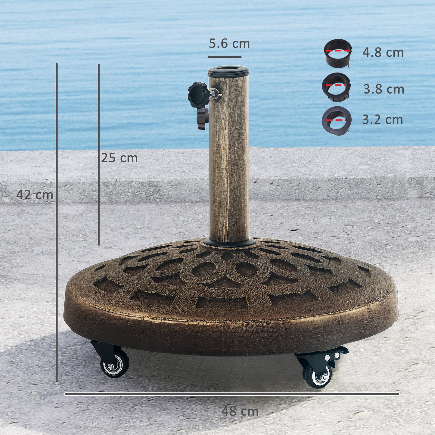 21kg Resin Garden Parasol Base with Wheels, Round Umbrella Stand, Heavy Duty Sun Umbrella Base for 32, 38