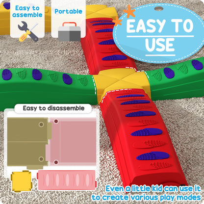 12-Piece Kids Balance Beam Stepping Stones, with Non-Slip Foot Pads, Multicoloured