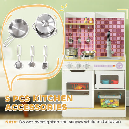 Kids Play Kitchen, Pretend Play Kitchen with Realistic Oven, Stove, Sink, Kitchen, Accessories, White