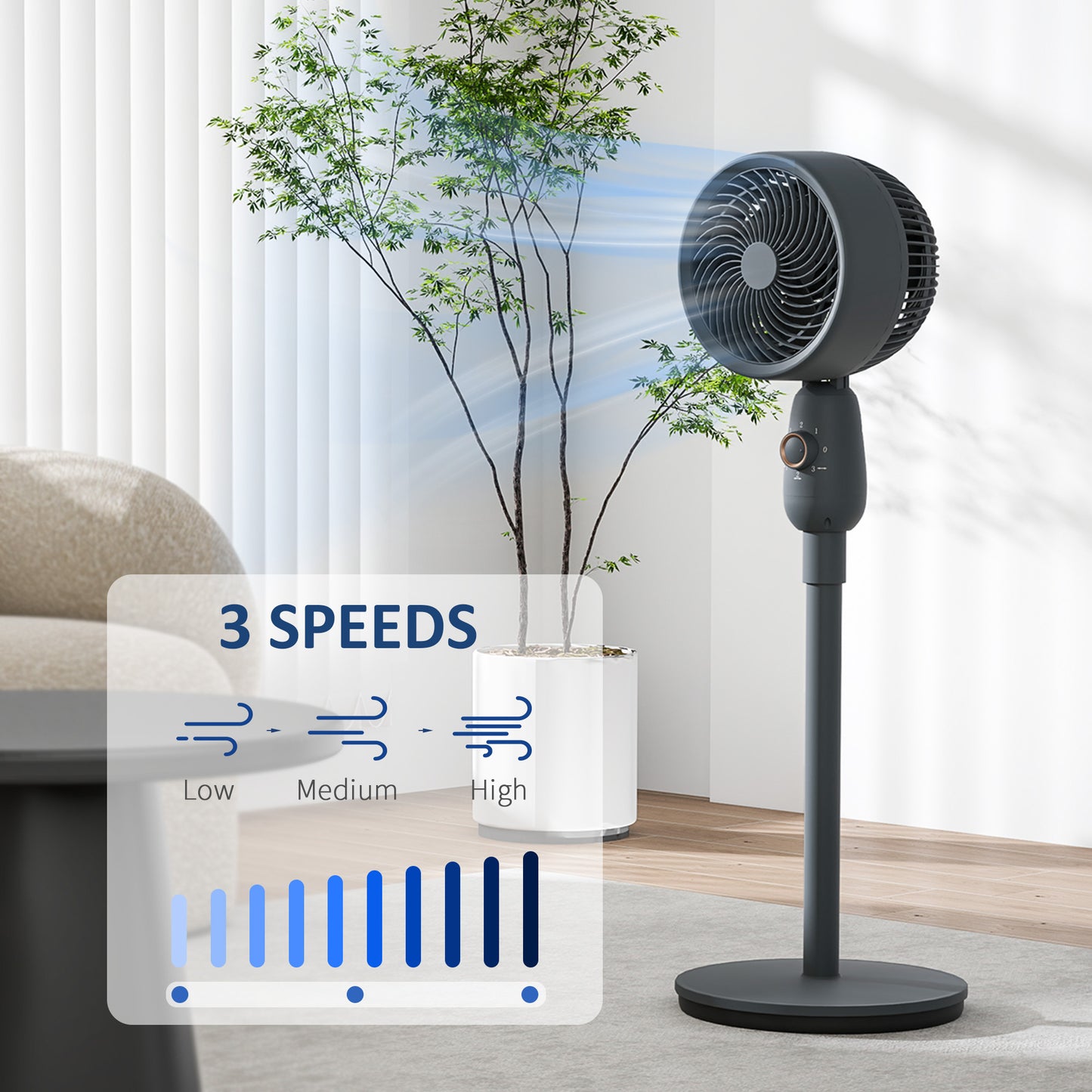 Pedestal Fan, Powerful Air Circulator, 36 Inch Floor Standing Fan with 3 Speed Settings, 70° Oscillating for Bedroom