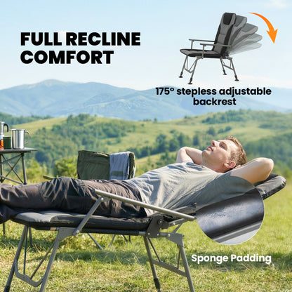 Camping Chair Padded Reclining Folding Chair with Wide Armrests for Adults Black