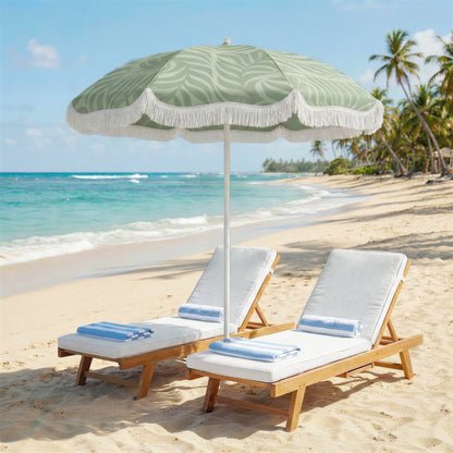 1.8 m Beach Umbrella Parasol with Sand Anchor, Portable Tilting Garden Parasol with Adjustable Height, Green