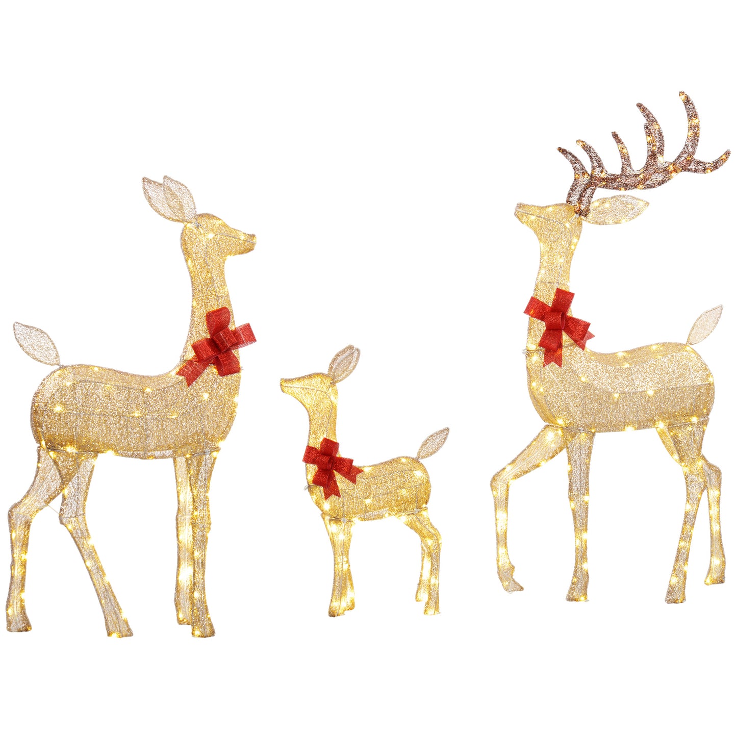 Lighted Reindeer Christmas Decorations Outdoor, 3-Piece Light Up Deer Family Set of 3 with 283 LED Lights for Indoor, Lawn