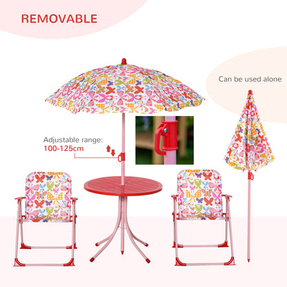 Kids Outdoor Bistro Table and Chair Set Butterfly Pattern Garden Patio Backyard with Removable & Height Adjustable Parasol