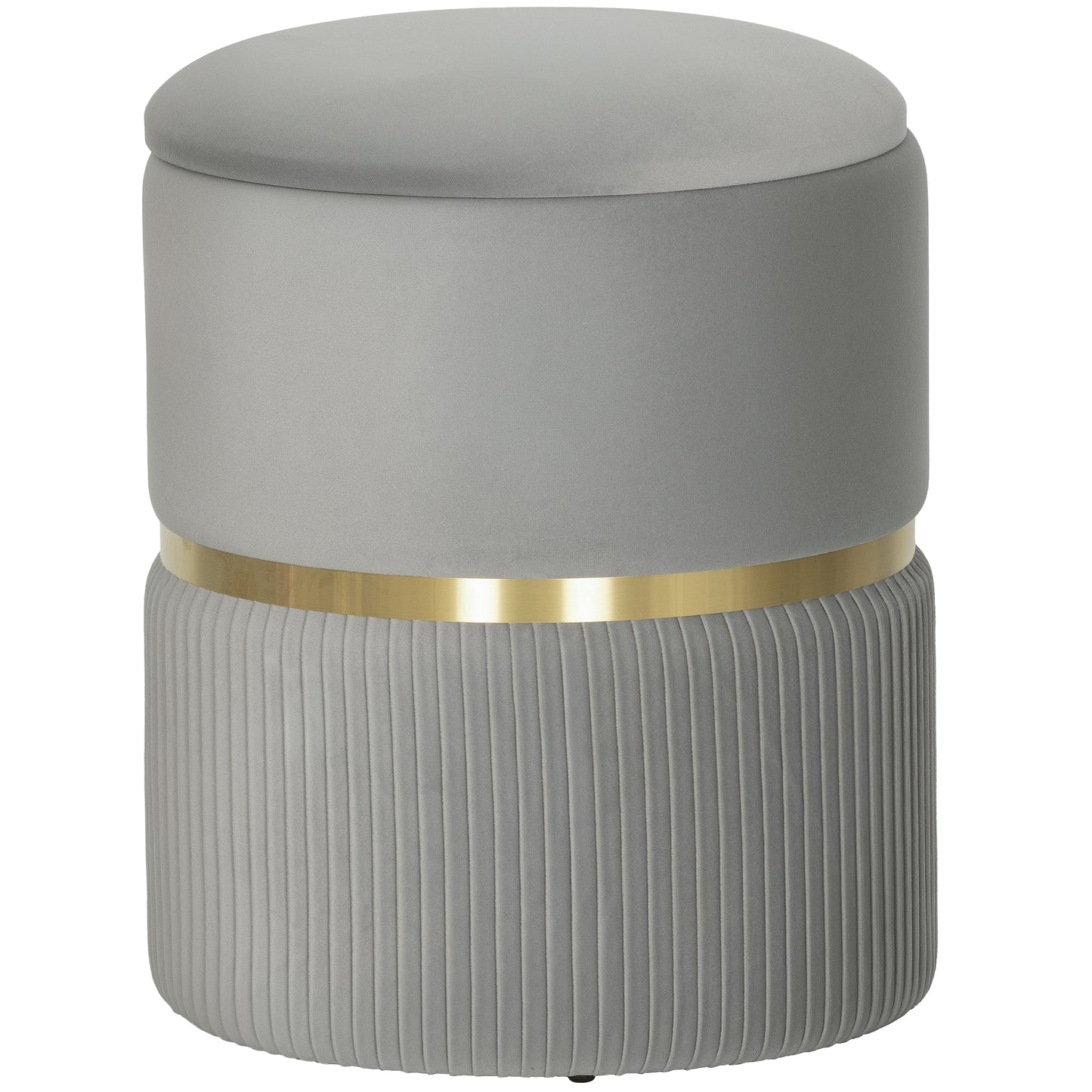 Velvet-Feel Storage Ottoman - Light Grey