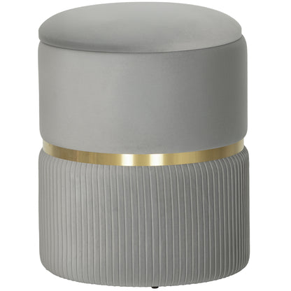 Velvet-Feel Storage Ottoman - Light Grey