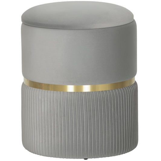 Velvet-Feel Storage Ottoman - Light Grey