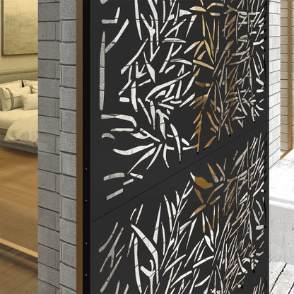Decorative Garden Privacy Screen with Stand, 6.5FT Freestanding Metal Outdoor Divider, Black