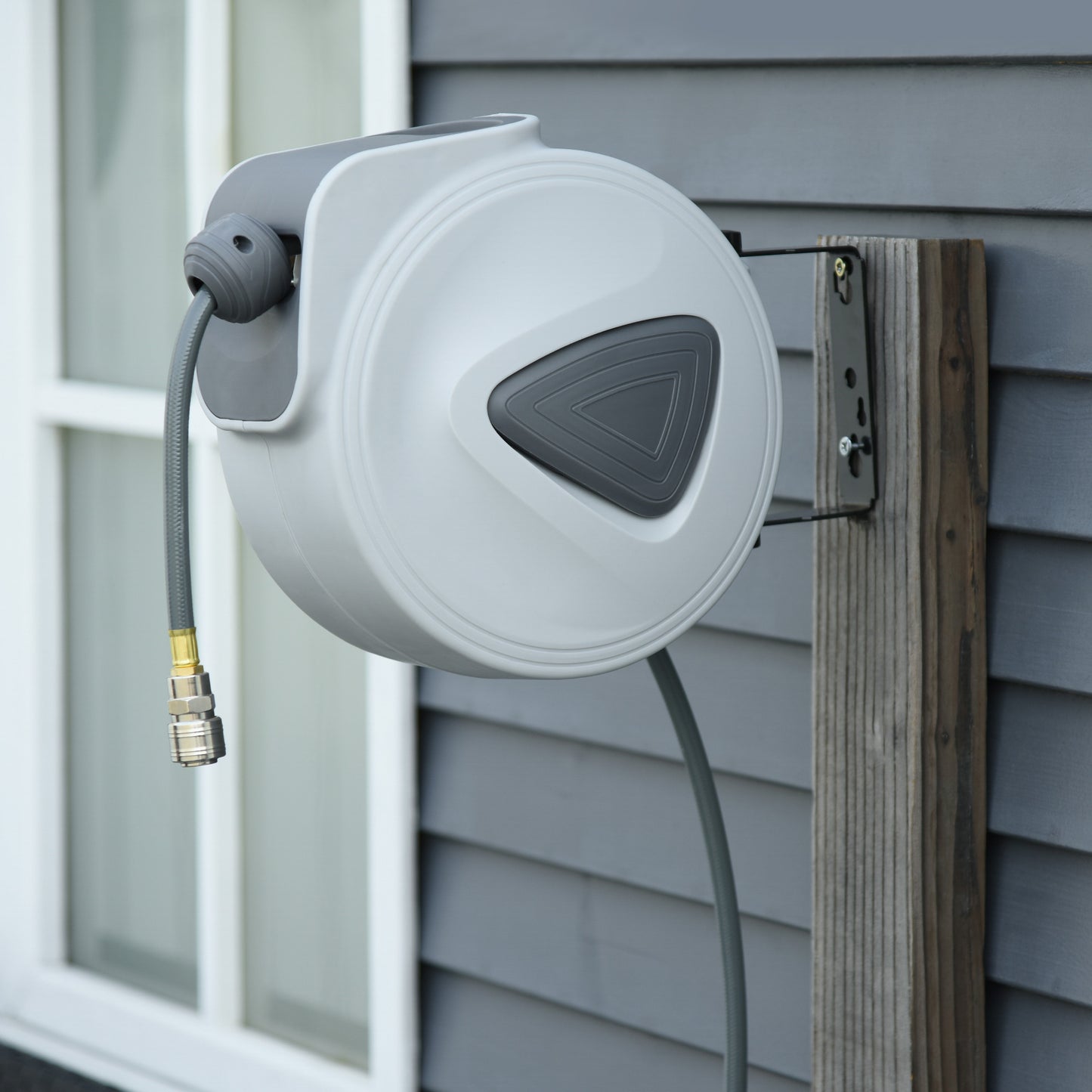 Retractable Air Hose Reel, Wall Mount Auto Rewind Hose- Reel, 15m+ 140cm Diameter 3/ 8" 9.5mm, Connector 1/ 4" BSP, Grey