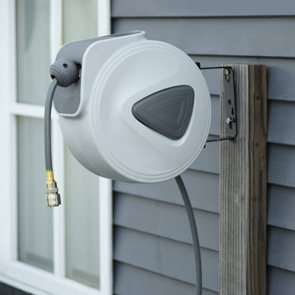 Retractable Air Hose Reel, Wall Mount Auto Rewind Hose- Reel, 15m+ 140cm Diameter 3/ 8" 9.5mm, Connector 1/ 4" BSP, Grey