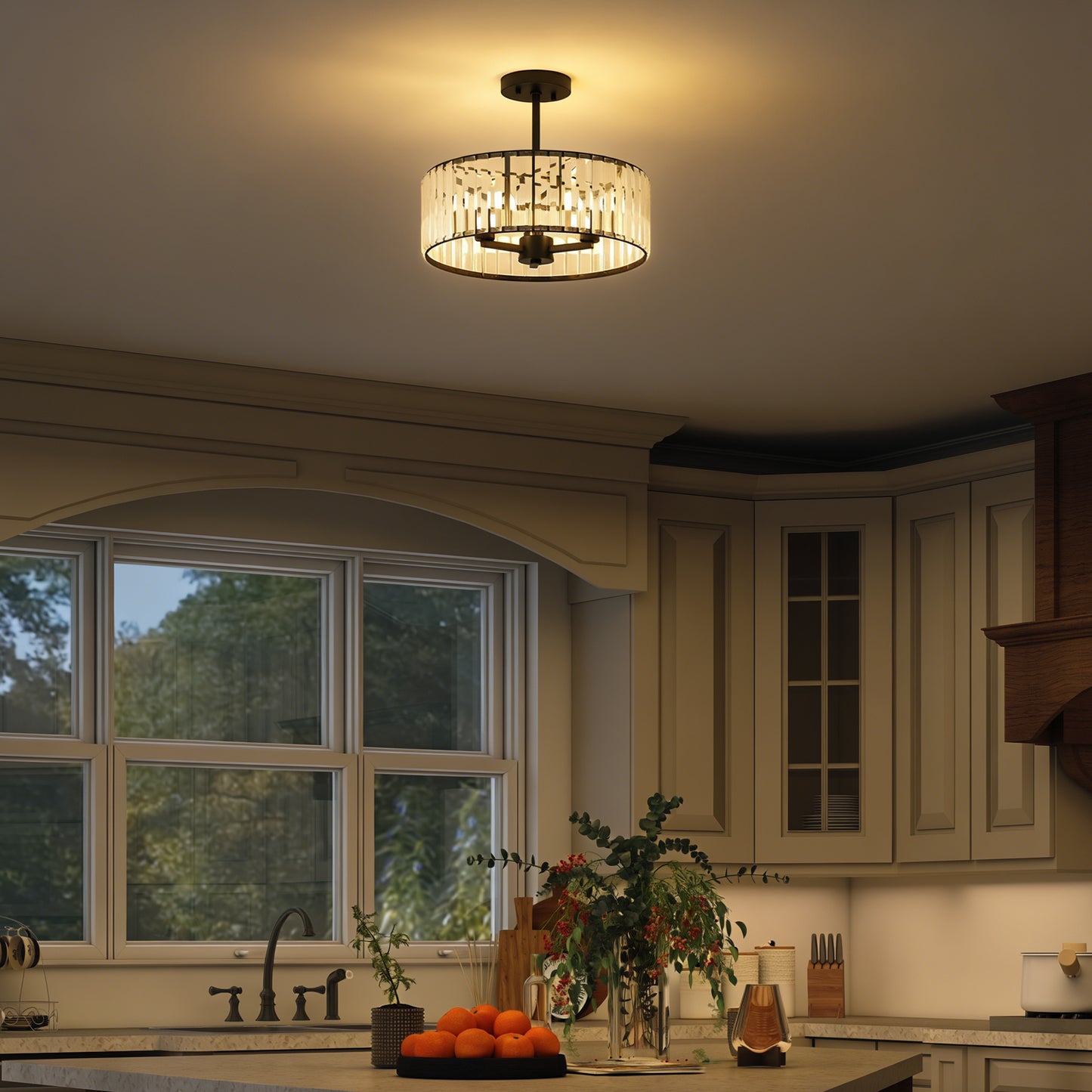 Crystal Ceiling Light, Semi Flush Mount Modern Crystal Chandelier Ceiling Light, E14 Base 3-Lights, Bulbs Not Included