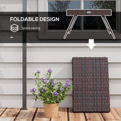 Foldable Outdoor Side Table, Rattan Garden Coffee Table with Steel Frame, Space Saving Bistro Garden Furniture for Patio