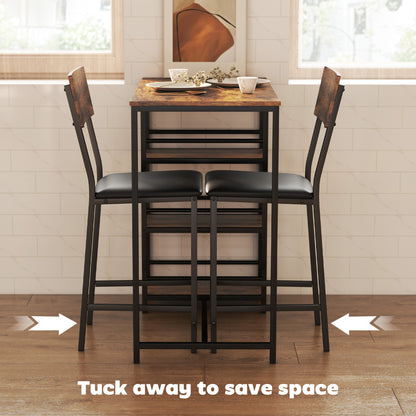 Three-Piece Compact Bar Table Set - Brown/Black