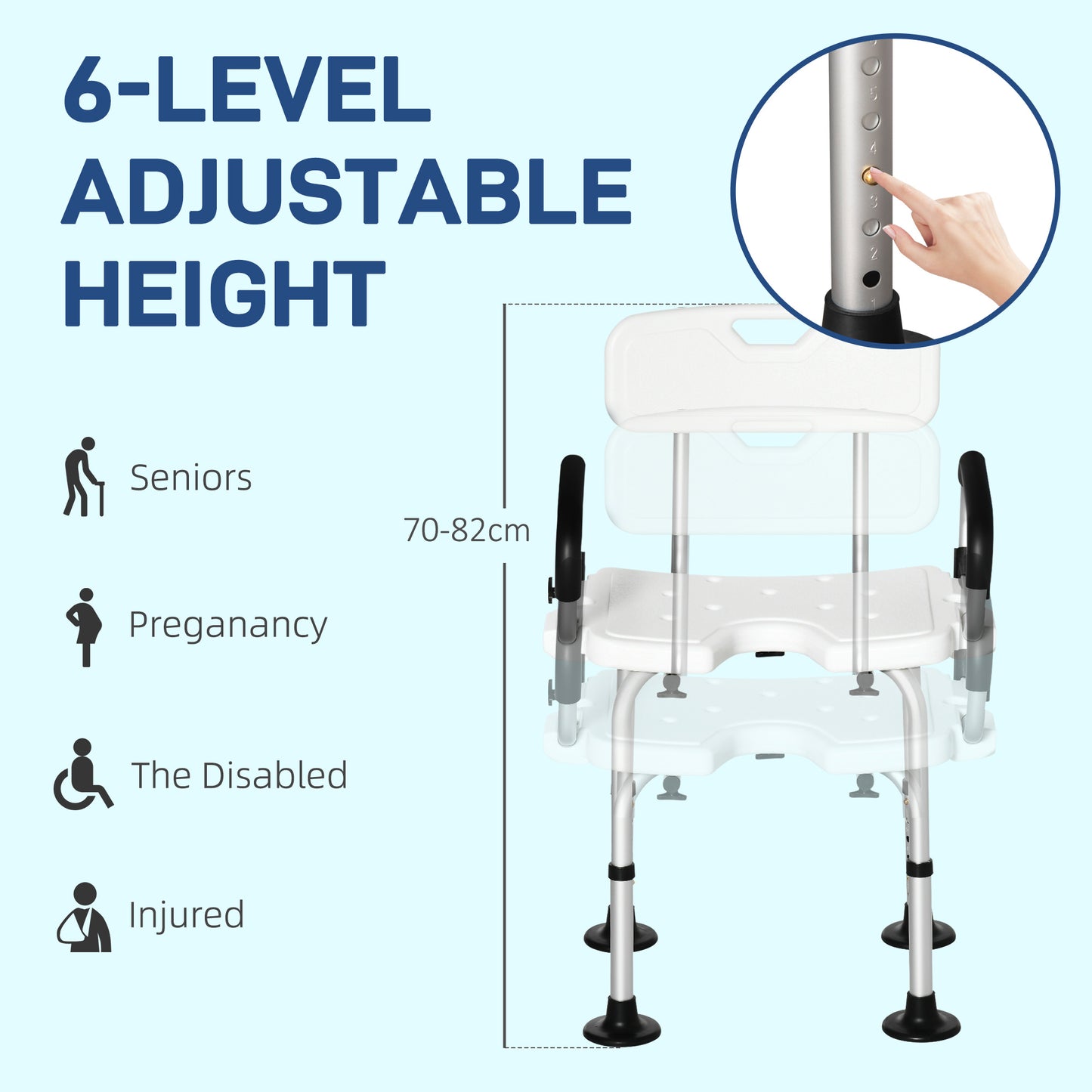 Shower Chair for the Elderly and Disabled, Height Adjustable Shower Stool with Back and Flipped Padded Arms