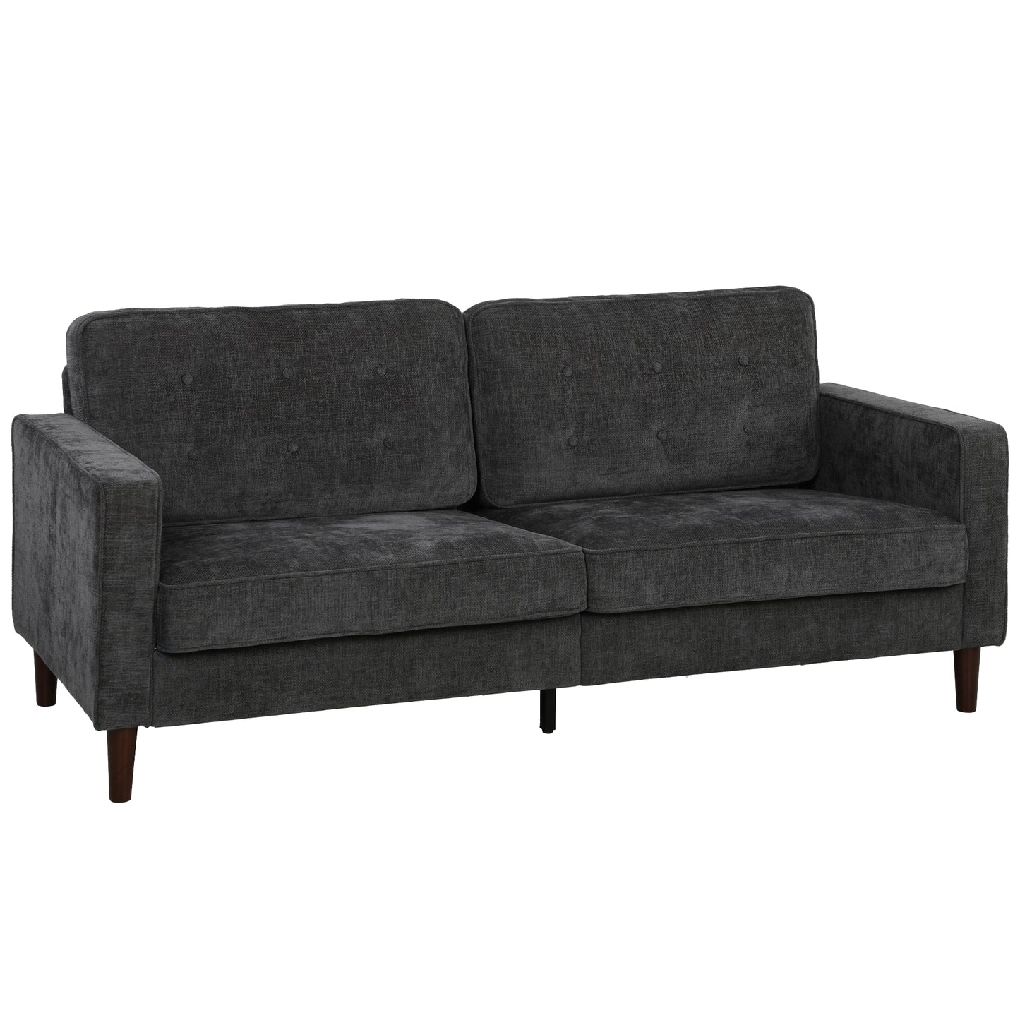 3 Seater Sofa Button Tufted Upholstered Couch with Wood Legs for Living Room, Dark Grey