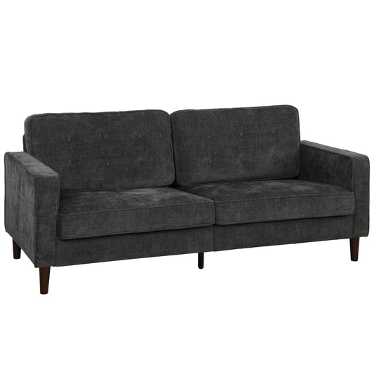 3 Seater Sofa Button Tufted Upholstered Couch with Wood Legs for Living Room, Dark Grey