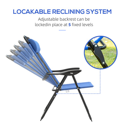 Folding Garden Chairs Set of 2, 5-Position Recliner Camping Chair with High Back, All Weather Texteline Seat