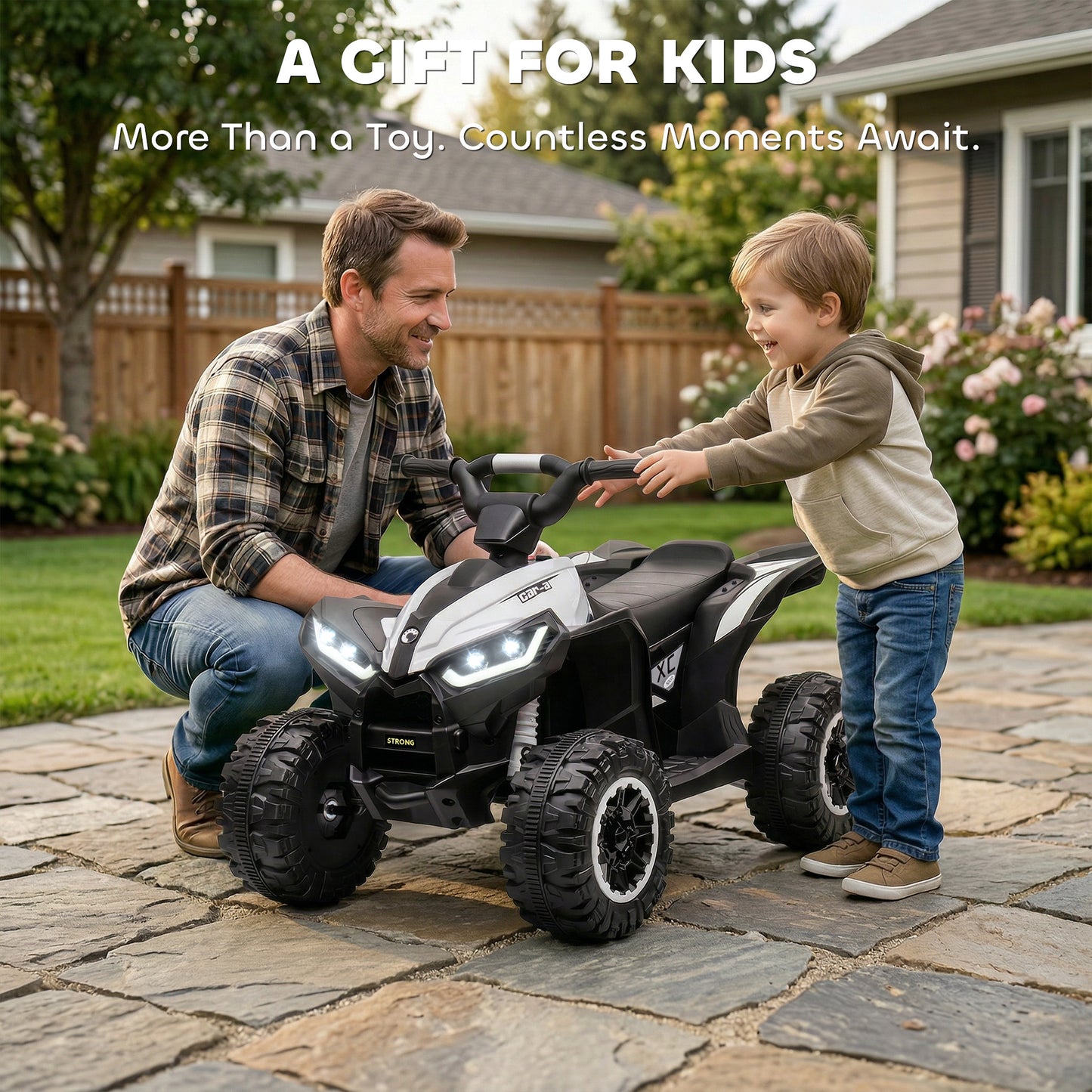 12V Ride-On Quad Bike w/ Music, Horn, for Ages 3-5 Years - White