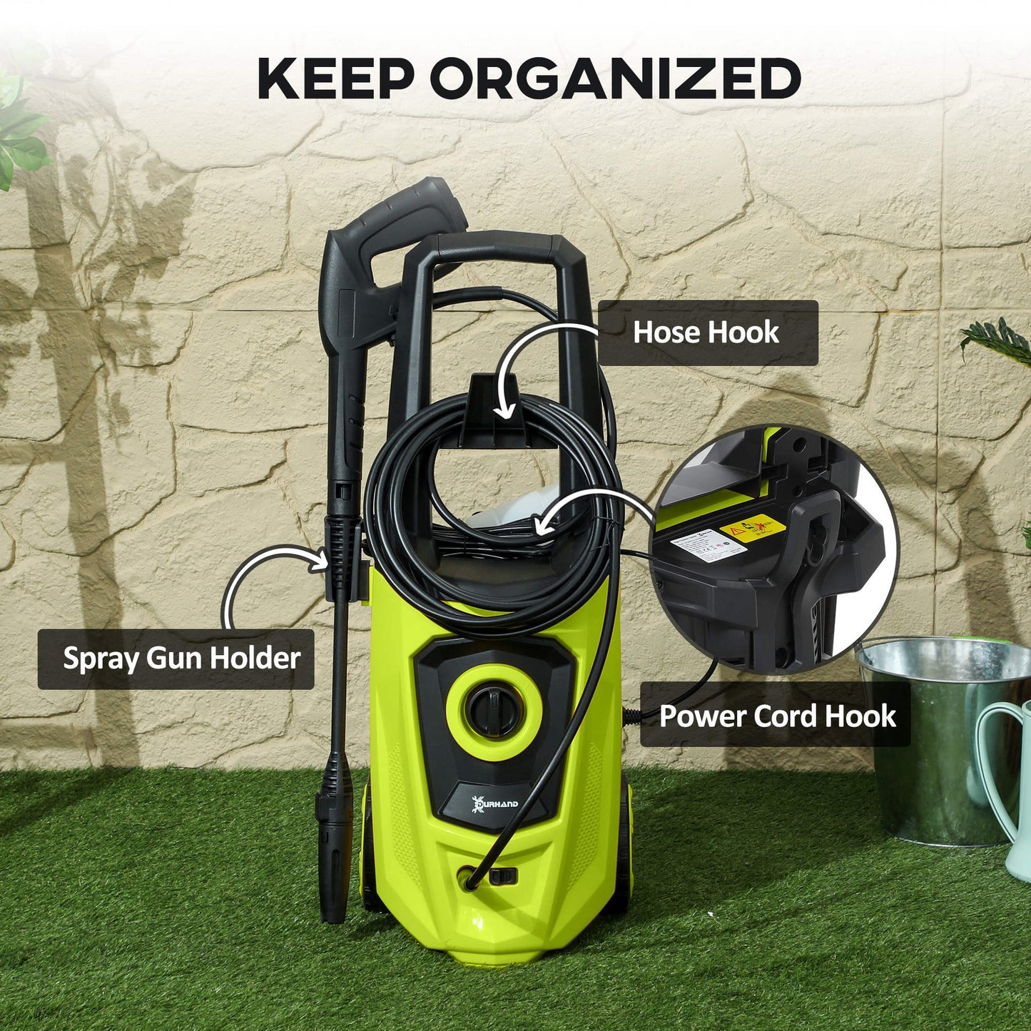 1800W High Pressure Washer, 150 Bar Pressure, 510 L/h Flow, High-Performance Portable Power Jet Wash Cleaner Green