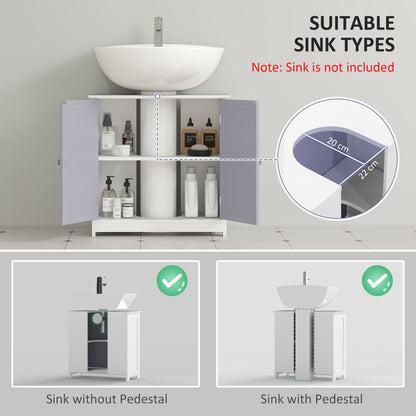60x60cm Under-Sink Storage Cabinet w/ Adjustable Shelf Handles Drain Hole Bathroom Cabinet Space Saver Organizer White and Gr
