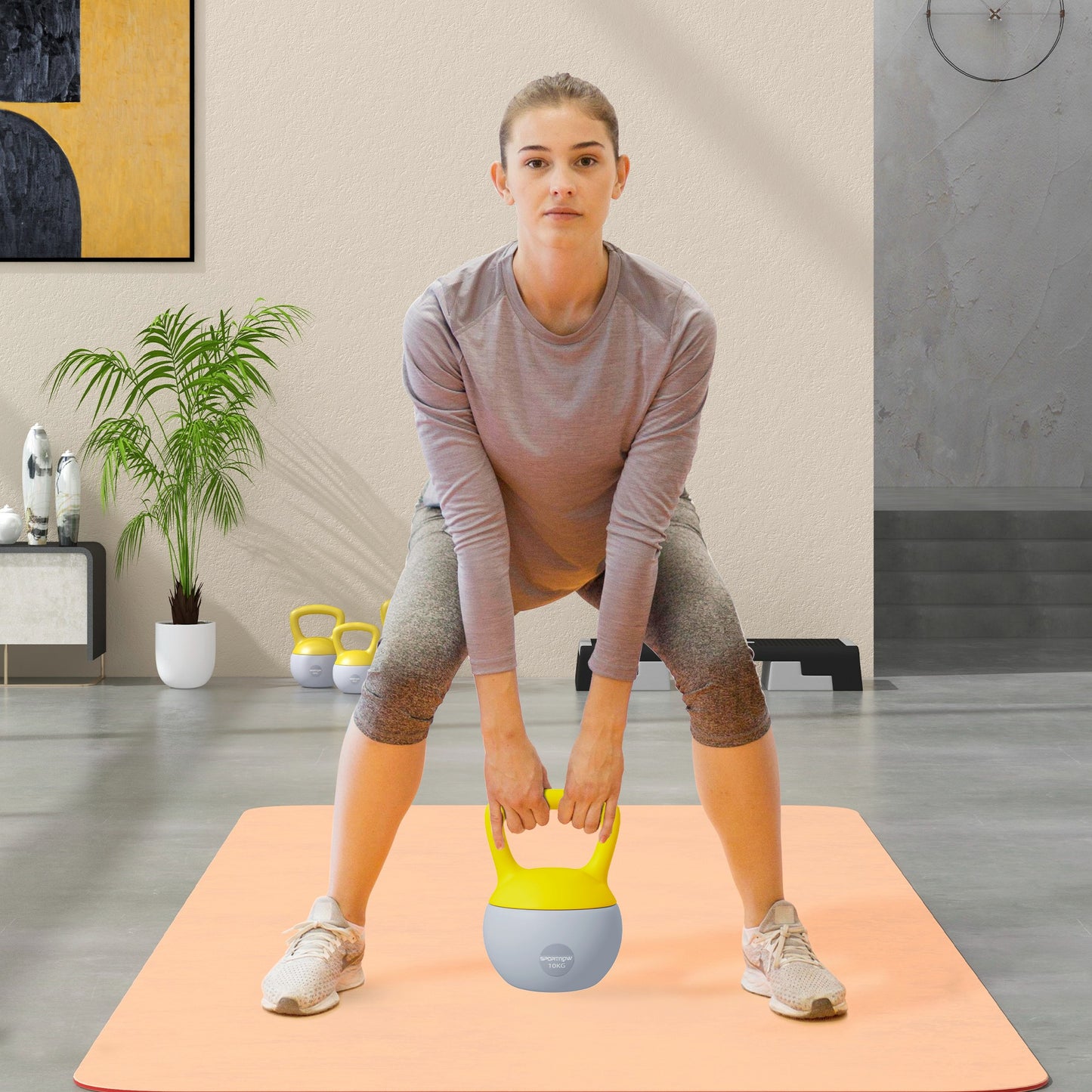 10KG Soft Kettlebell, Kettlebell with Non-Slip Handle for Home Gym, Weight Lifting, Strength Training, Yellow/Grey