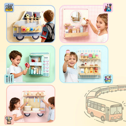Wooden Busy Board, 5 in 1 Activity Wall Panels for Kids 3+ Years, for Daycare, Playroom, Home