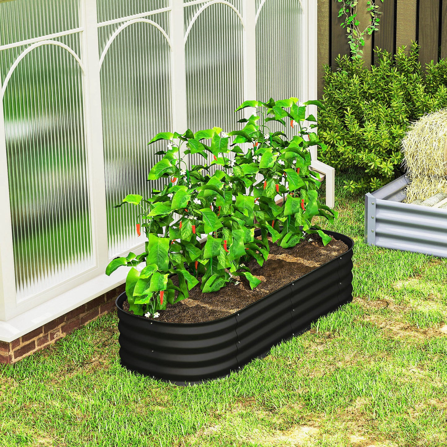 Galvanised Raised Garden Bed, Metal Planter Box with Safety Edging, for Flowers, Herbs, Succulents, Black