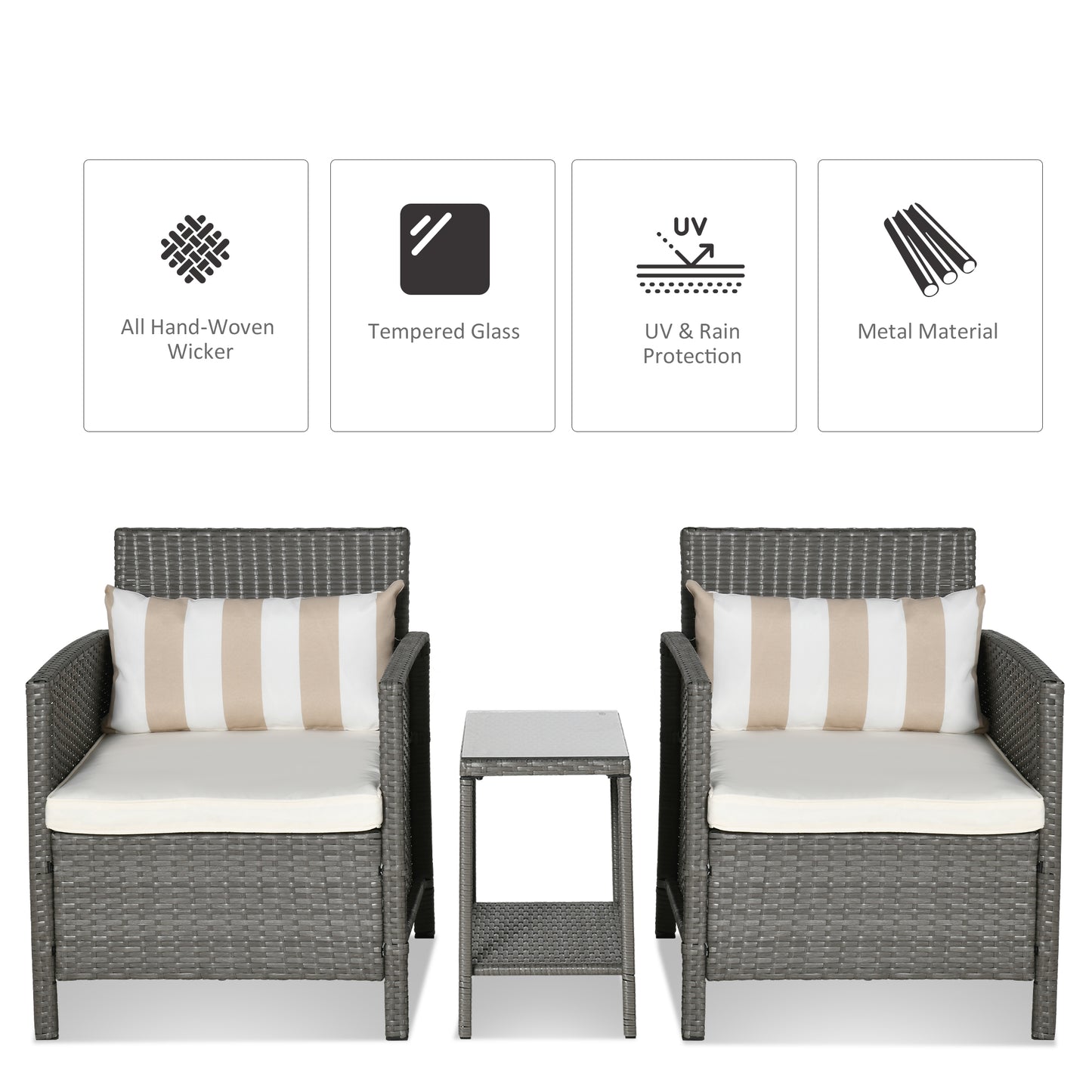 3 Pieces Rattan Bistro Set, Wicker Garden Furniture Set
