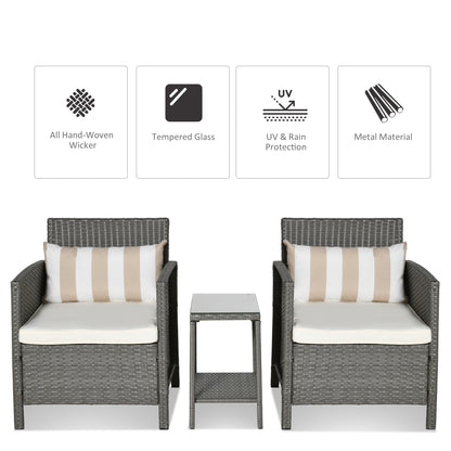 3 Pieces Rattan Bistro Set, Wicker Garden Furniture Set