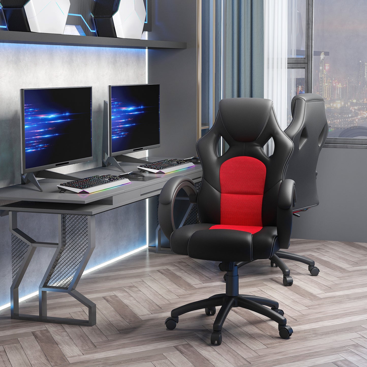 Office Chair Faux Leather Swivel Computer Desk Chair for Home Office with Wheels Armrests Black