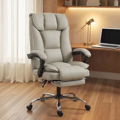 Pet-Friendly Faux Leather Computer Desk Chair, Executive Office Chair with Footrest and Double-Layer Padding, Khaki