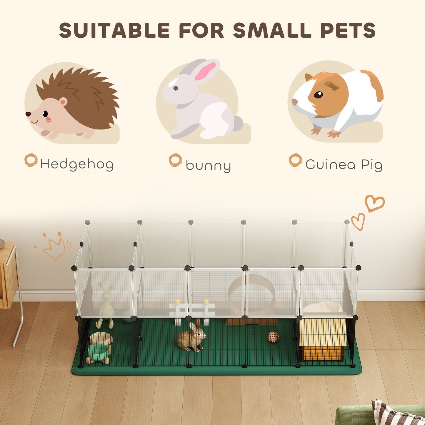 Pet Playpen with Waterproof Mat, DIY Small Animal Enclosure 34 Panels, Indoor/Outdoor Metal Pet Fence for Guinea Pigs