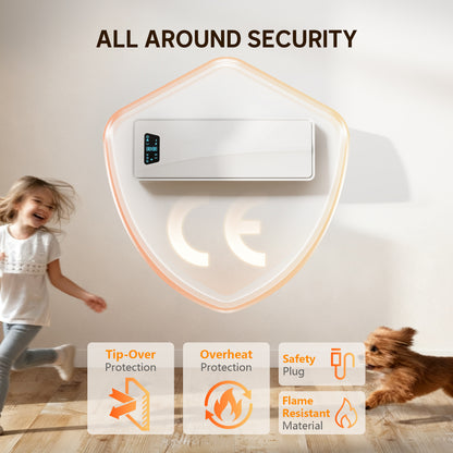 2000W Ceramic Electric Heater with Fan, Adjustable Thermostat, Wall Mounted - White