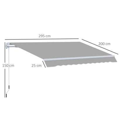 Awning Canopy Manual Retractable Porch Sun Shade Shelter 3 x 2m Light Grey